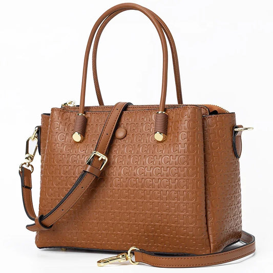 Bolsa Feminina Estruturada em Couro de Mão e Transversal