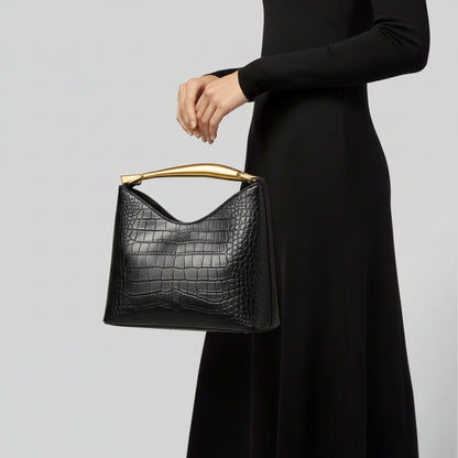 Bolsa Feminina com Textura Croco e Alça Dourada – Elegante e Premium
