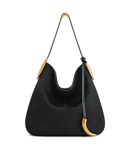 Bolsa Feminina de Ombro Minimalista com Detalhes Dourados