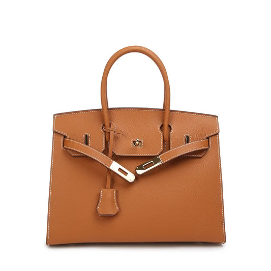 Bolsa Feminina Marrom de Couro Estruturada Grande Sofia