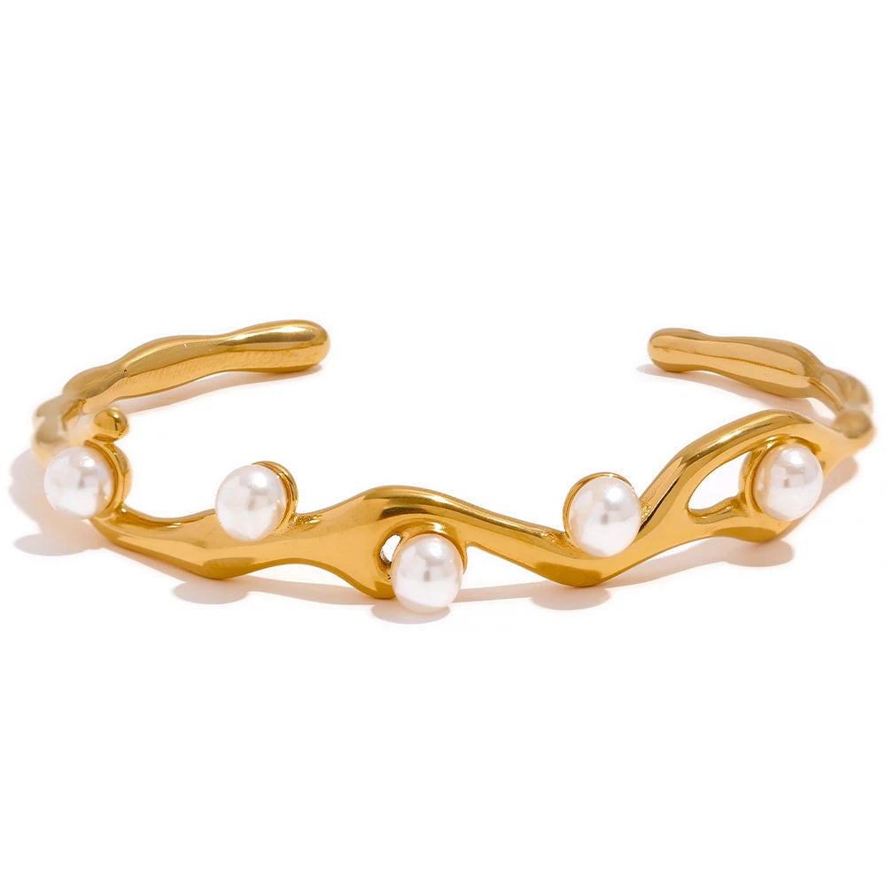 Bracelete Pulseira de Pérola com Banho Dourado Premium