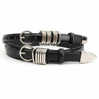 Cinto Feminino Duplo Preto com Fivelas Prateadas
