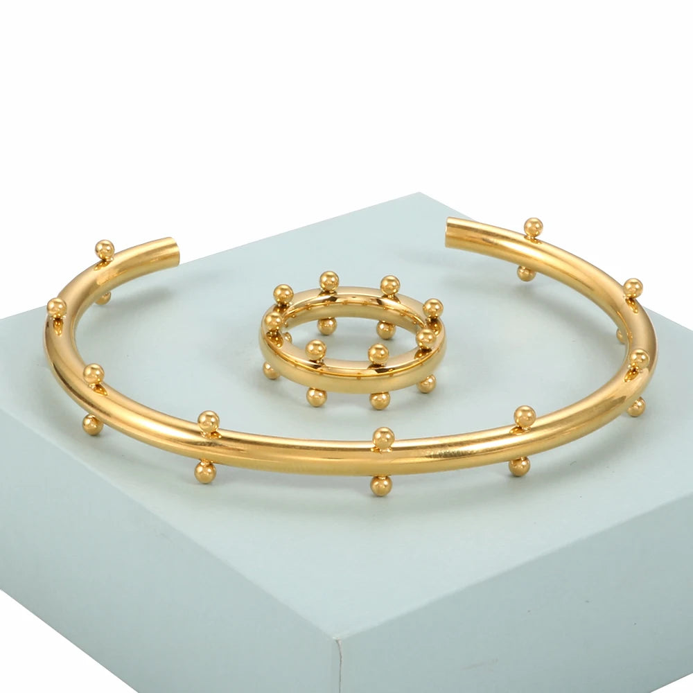 Conjunto Feminino de Bracelete e Anel Prata e Dourado Premium