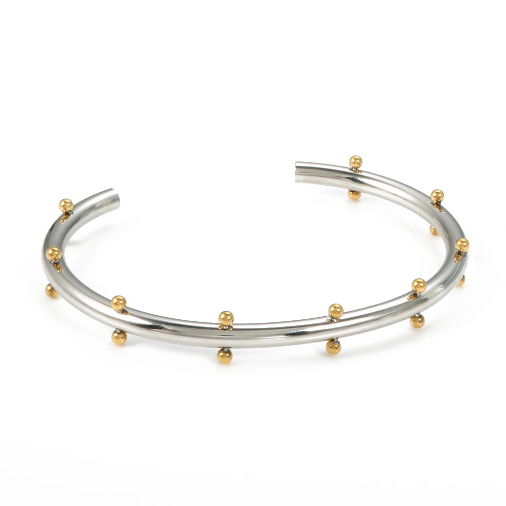 Conjunto Feminino de Bracelete e Anel Prata e Dourado Premium