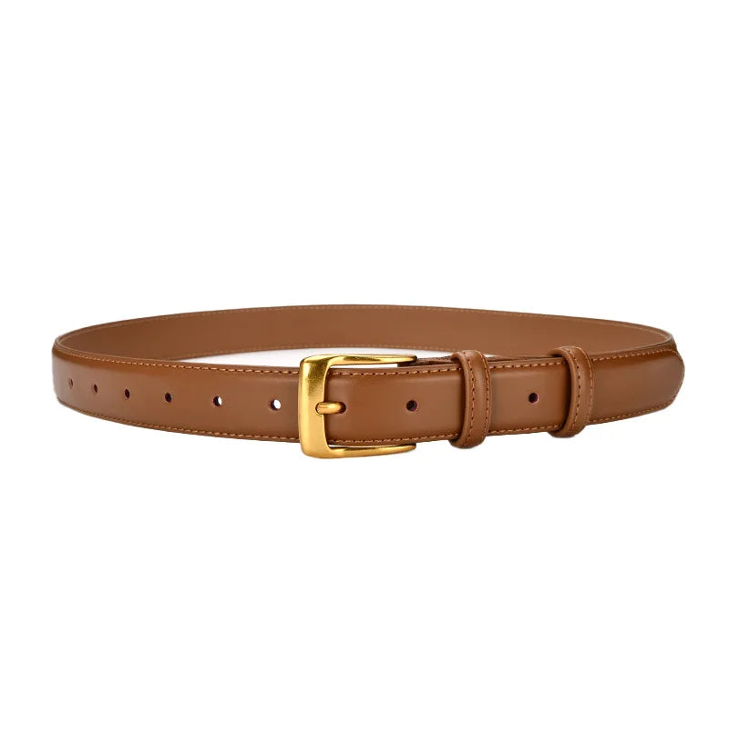 Cinto Feminino Premium em Couro com Fivela Dourada – Ajustável e Elegante