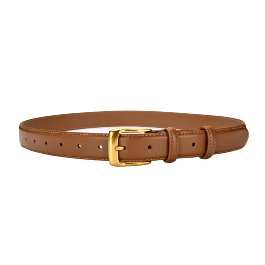 Cinto Feminino Premium em Couro com Fivela Dourada – Ajustável e Elegante
