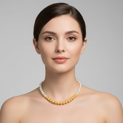 Colar de Pérolas Champanhe com Gradiente Branco Elegante