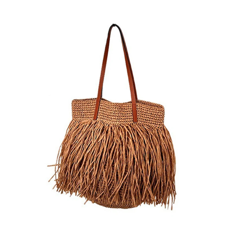 Bolsa Feminina de Palha com Franjas