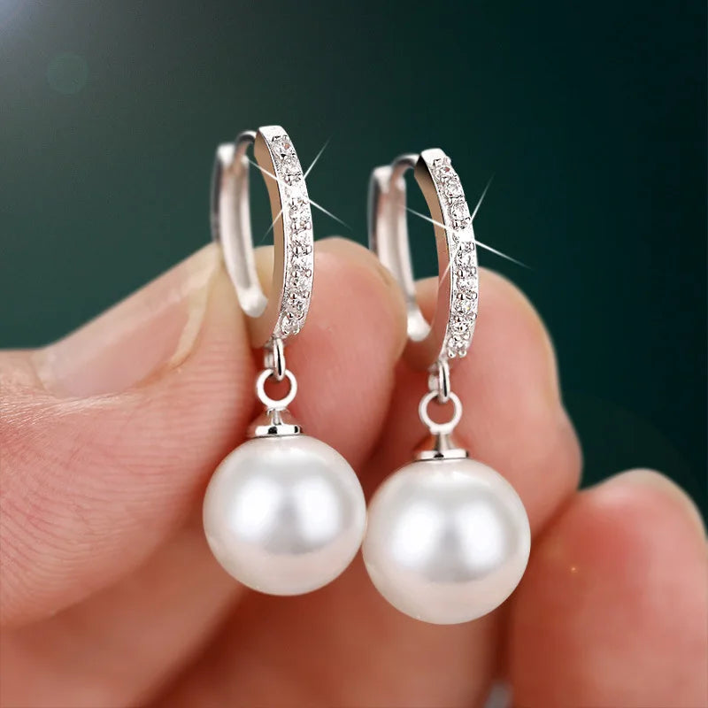 Brinco de Pérola Prata Esterlina 925 Cravejado com Zircônias