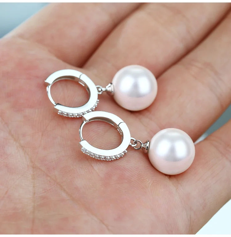Brinco de Pérola Prata Esterlina 925 Cravejado com Zircônias