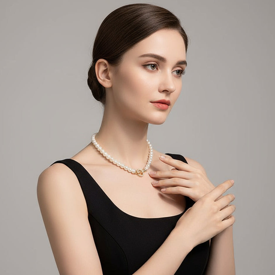 Colar de Pérolas com Fecho Frontal Dourado – Minimalista Premium