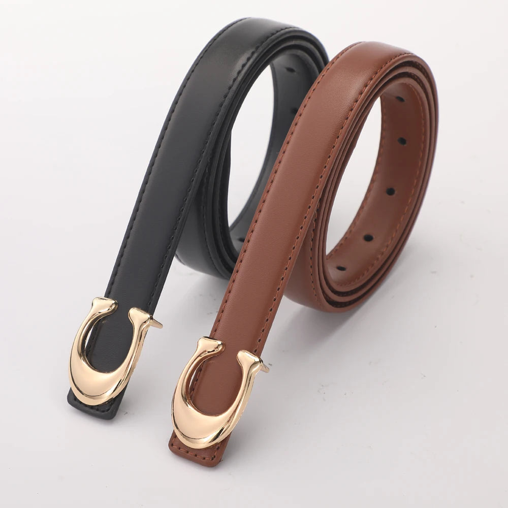 Cinto Feminino de Couro com Fivela Dourada em C