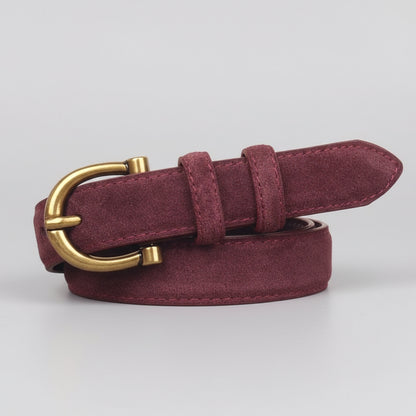 Cinto Feminino de Camurça com Fivela Dourada