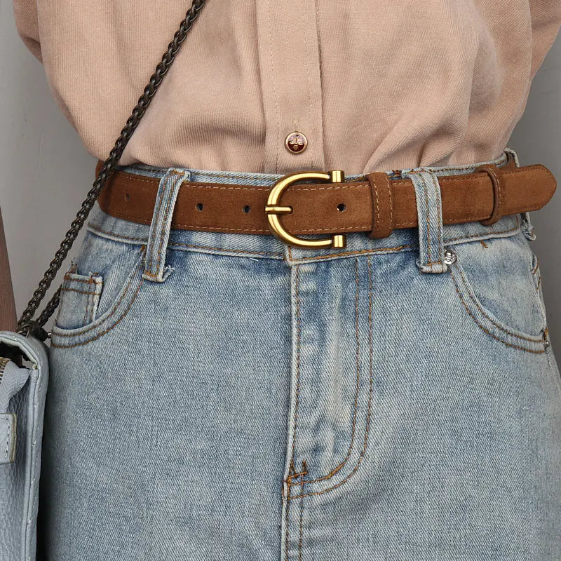 Cinto Feminino de Camurça com Fivela Dourada