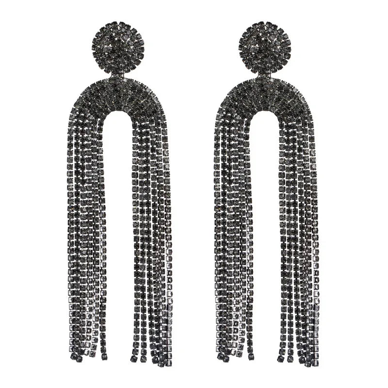 Brinco Feminino Longo de Cristal com Correntes Elegantes