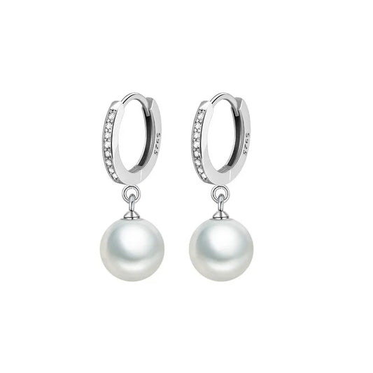 Brinco de Pérola Prata Esterlina 925 Cravejado com Zircônias