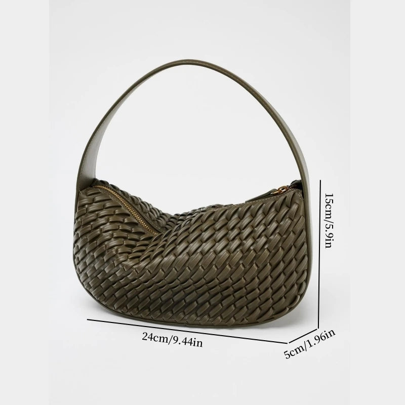 Bolsa Feminina Verde Oliva em Couro Trançado