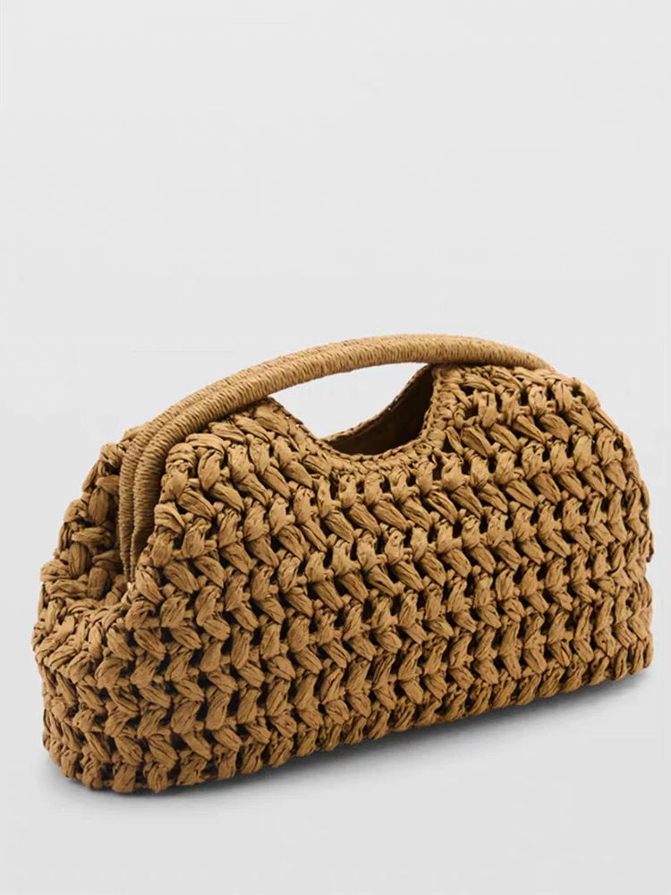 Bolsa de Palha Feminina com Alça de Mão em Fibra Natural