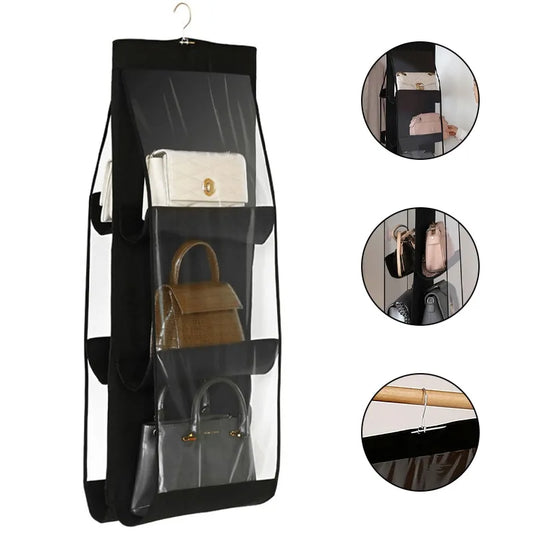 Organizador de Bolsa com Cabide – Porta Bolsas Suspenso com 6 Divisórias