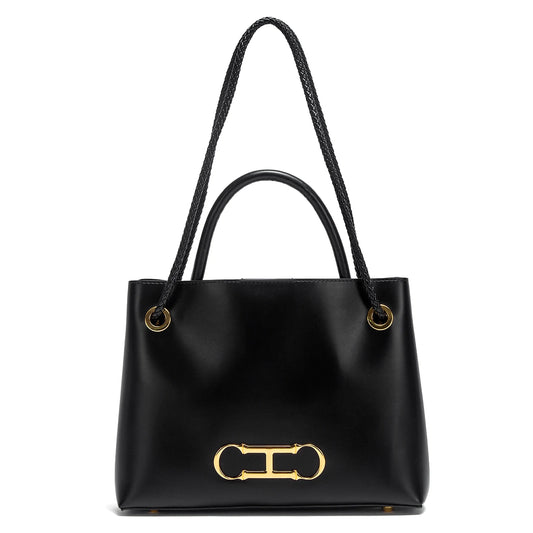 Bolsa feminina marrom de couro sintético com detalhe dourado premium